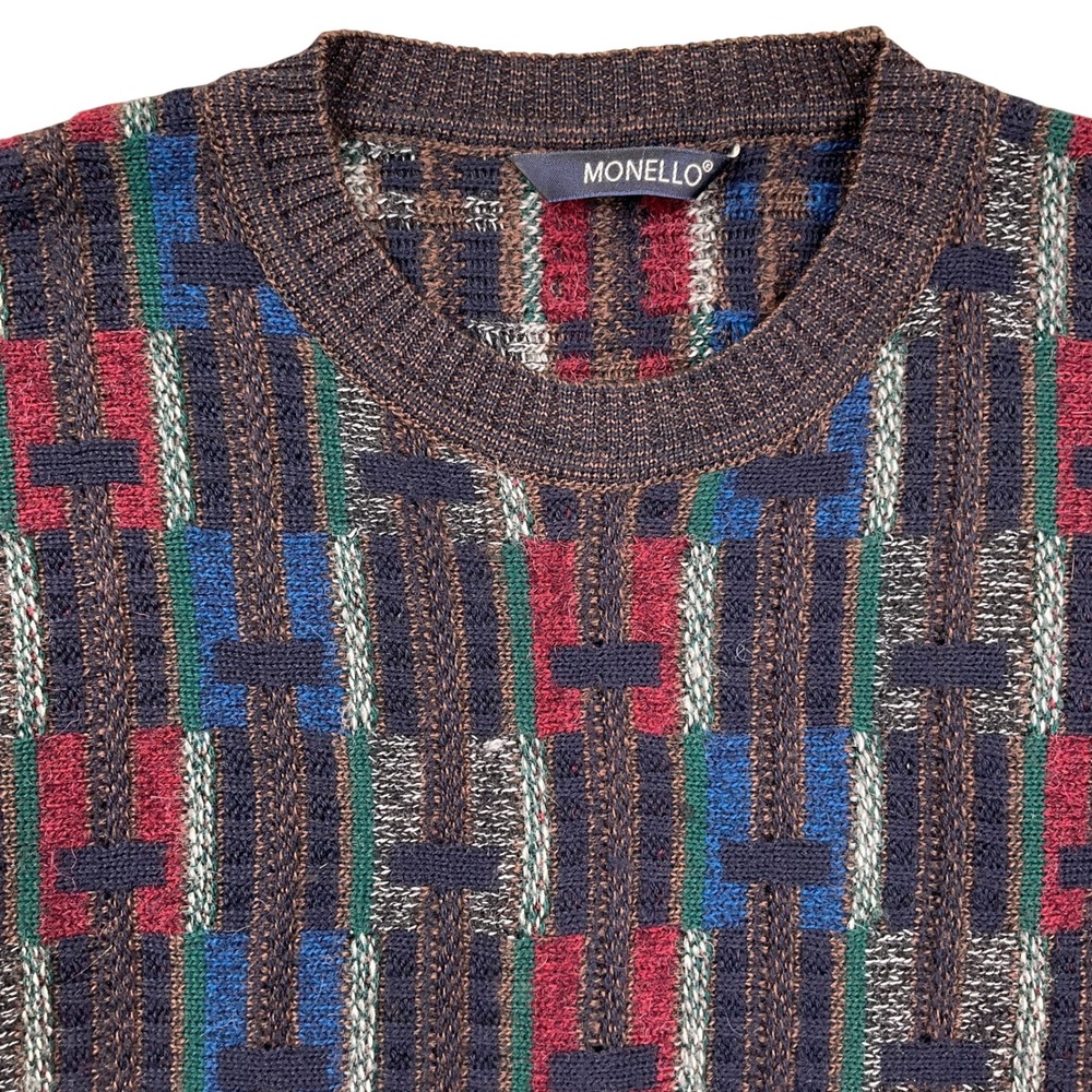 Vintage MONELLO Sweater‎ Mens 52 Blue Multi Geometric Wool Acrylic